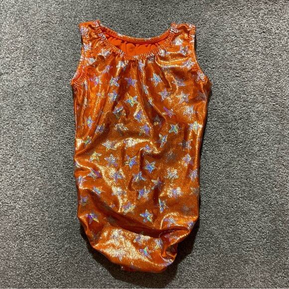 Gymnastics Leotard Orange and Silver Stars Child Medium - Picture 5 of 6